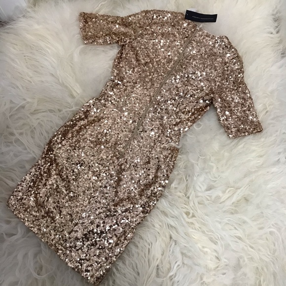 French Connection Sequin Mesh Faux Wrap Dress - Picture 6 of 7